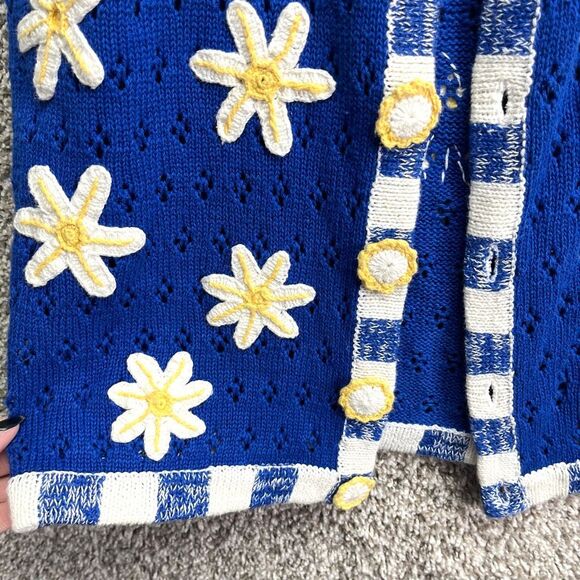 PBJ Sport Vest Women’s Small Blue Floral Embroidered Crochet Knit Vintage - Picture 3 of 6